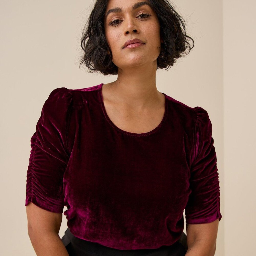 Torrid Velvet Ruched Sleeve Top